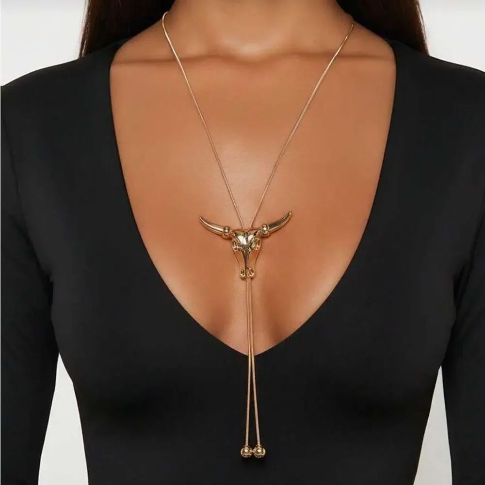 Gold Bull Pendant Necklace R172